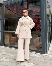 gold düğme detay kürk ceket bej