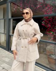 gold düğme detay kürk ceket bej 2