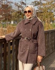 gold düğme detay kürk ceket kahve