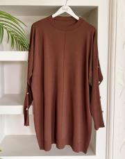 kol detay triko tunik kahve