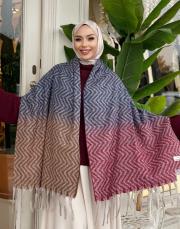 zikzak desen kaşmir omuz şalı bordo-lacivert