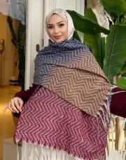 zikzak desen kaşmir omuz şalı bordo-lacivert 2