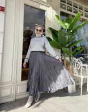 ithal kırışık etek gri