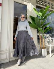 ithal kırışık etek gri 3