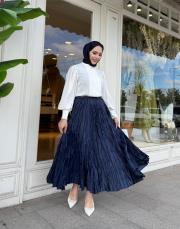 ithal kırışık etek lacivert 2