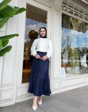 ithal kırışık etek lacivert 3