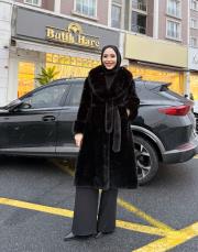 uzun kürk kemerli siyah 3