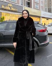 uzun kürk kemerli siyah 4