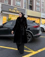 uzun kürk kemerli siyah 5