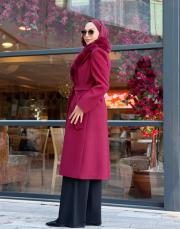 yaka kürklü kaban bordo 3