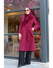 yaka kürklü kaban bordo 4