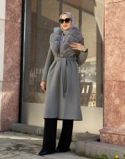 yaka kürklü kaban gri