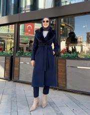 yaka kürklü kaban lacivert