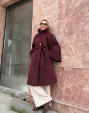 geniş kol kaşe kaban bordo