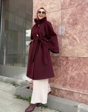 geniş kol kaşe kaban bordo 2