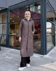 astarlı şişme kapitone mont acı kahve