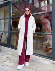 astarlı şişme kapitone mont ekru