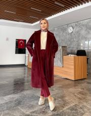 keçe kuşaklı kaban bordo 2