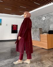 keçe kuşaklı kaban bordo 3