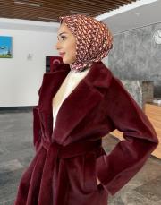 keçe kuşaklı kaban bordo 4