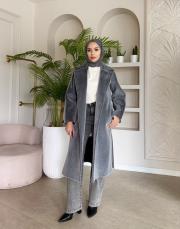 keçe kuşaklı kaban gri