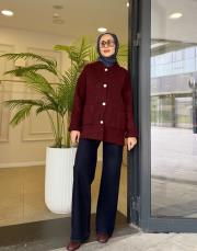 düğmeli cepli triko hırka bordo 3