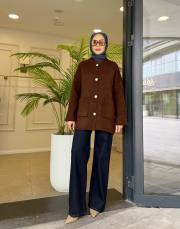 düğmeli cepli triko hırka kahve 3