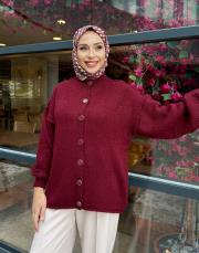 oversize triko hırka bordo 2