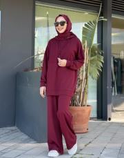 kapüşonlu eşofman takımı bordo