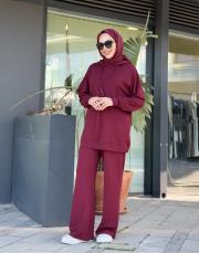 kapüşonlu eşofman takımı bordo 2