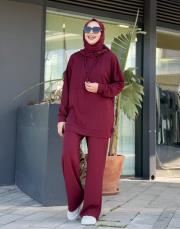 kapüşonlu eşofman takımı bordo 3