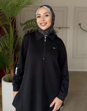 yakası fermuar detaylı takım siyah 3