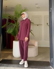 yakası fermuar detaylı takım bordo 2