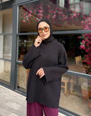 simli çizgili peluş kazak siyah 3