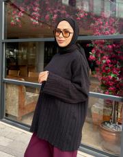 simli çizgili peluş kazak siyah 4