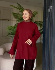 simli çizgili peluş kazak bordo 2