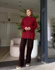 simli çizgili peluş kazak bordo 3