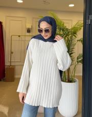 simli çizgili peluş kazak ekru 2