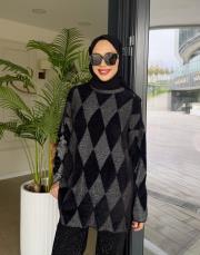 baklava desen triko kazak siyah