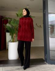 baklava desen triko kazak bordo