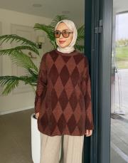 baklava desen triko kazak kahve