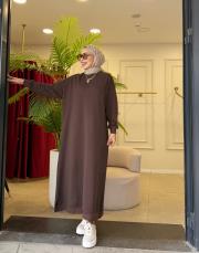 poly basic sweat elbise kahve 3