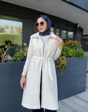 deri cep detay angora yelek ekru 4