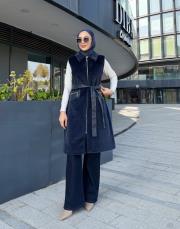 deri cep detay angora yelek lacivert 2