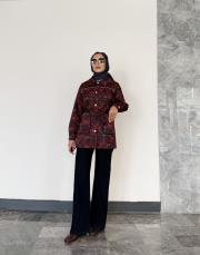 motifli cep detay ceket bordo