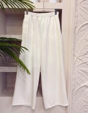 punel beli lastikli bol paça pantolon beyaz