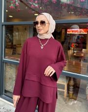 luvina asimetrik şalvar takım bordo 6
