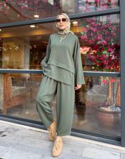 luvina asimetrik şalvar takım haki