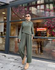 luvina asimetrik şalvar takım haki 4