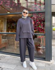 luvina asimetrik şalvar takım antrasit